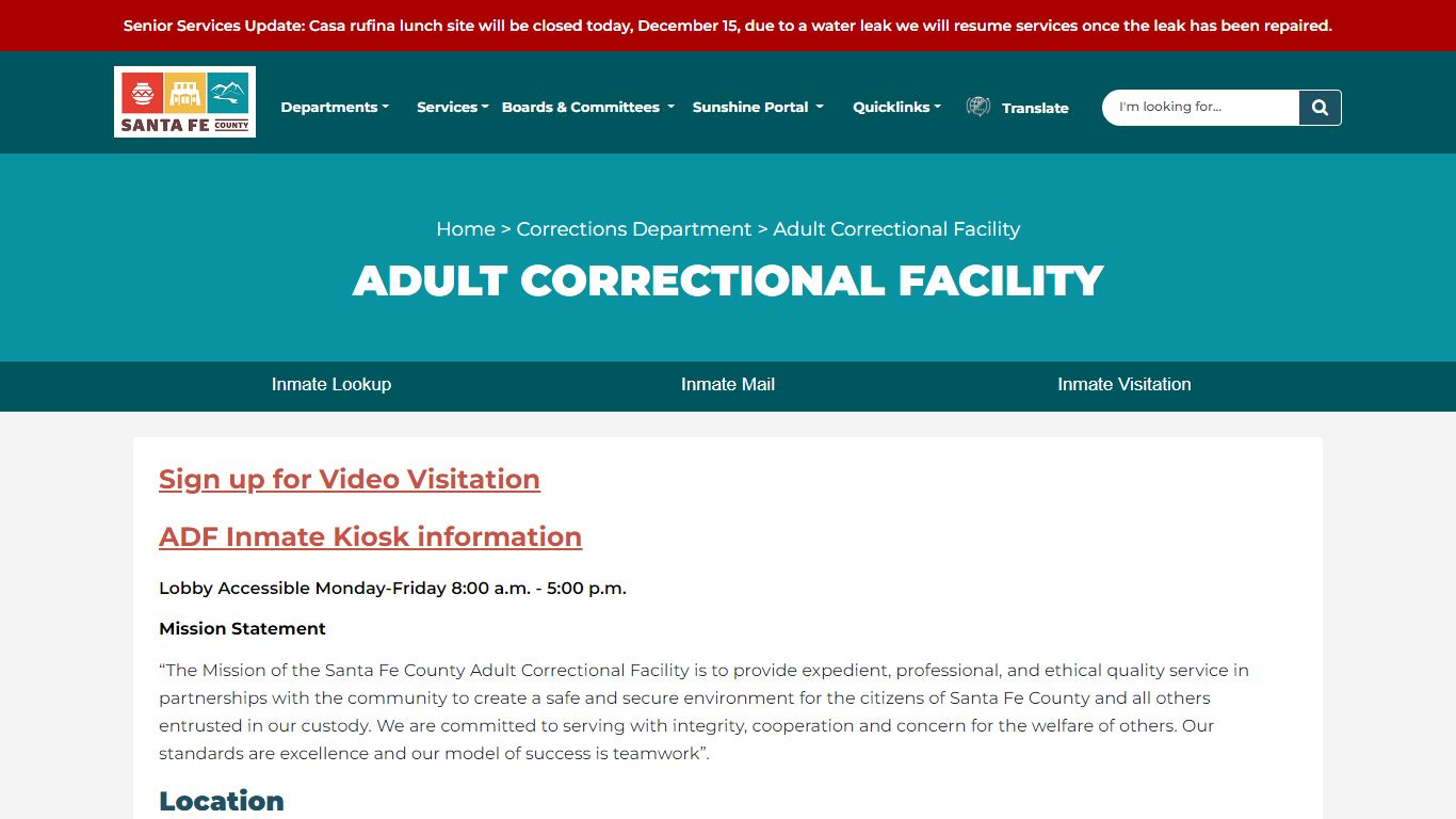 Adult Correctional Facility | Santa Fe County